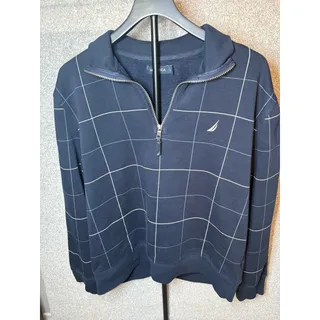Photo of Nautica Men's L Navy Windowpane 1/4 Zip Fleece Pullover