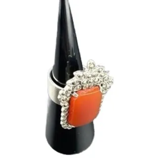Photo of Sterling Silver Marcasite Ring 5.25 Carnelian Red