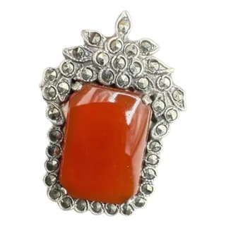 Photo of Sterling Silver Marcasite Ring 5.25 Carnelian Red