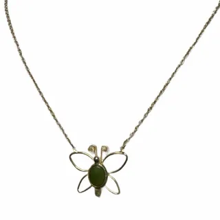 Photo of vintage gold-tone butterfly necklace with a green jade cabochon pendant