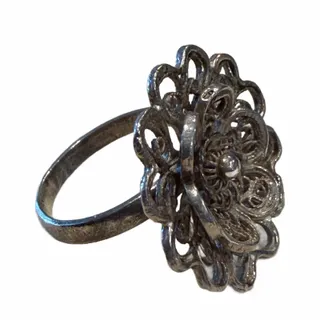 Photo of Sterling Silver Filigree Flower Size 5.5 Floral Art Deco Style Ring Antique 1940