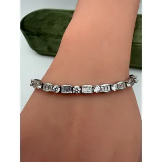 Photo of Lab-Created Baguette & Round Cut CZ 925 Silver Women's Tennis Bracelet Korea