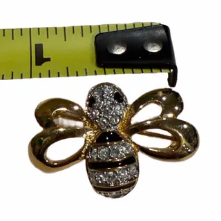 Photo of SWAROVSKI® Swan signed crystal pave gold plated Bee Brooch Pin black enamel 1"
