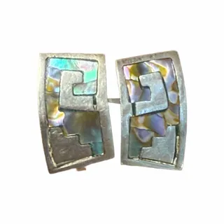 Photo of Vintage Sterling Silver Signed Los Ballesteros Abalone Inlay Screw Back Earrings