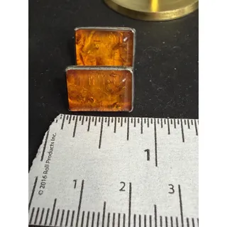 Photo of Sterling Silver Baltic Amber Earrings Rectangle Pierced 925