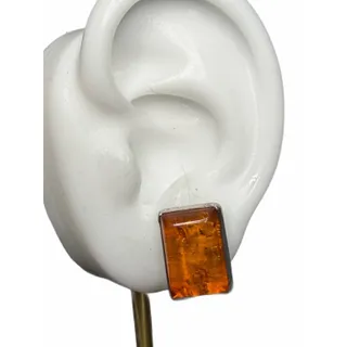 Photo of Sterling Silver Baltic Amber Earrings Rectangle Pierced 925