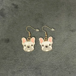 Photo of New Women's Earrings White and Gray Dog With Pink Ears Dangle Style