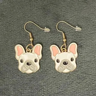 Photo of New Women's Earrings White and Gray Dog With Pink Ears Dangle Style