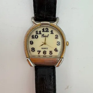 Photo of Vintage Pearl Horseshoe Watch Leather Band Black Ladies Needs Battery