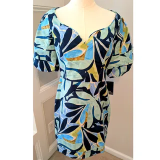 Photo of Donna Morgan Cream/Blue/Aqua Abstract Dress