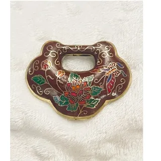 Photo of Antique Chinese Cloisonne Enamel Floral & Butterfly Padlock Pendant (1900s) RARE