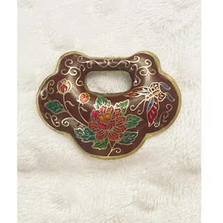 Photo of Antique Chinese Cloisonne Enamel Floral & Butterfly Padlock Pendant (1900s) RARE