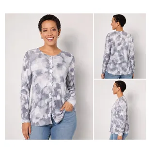 Photo of LOGO by Lori Goldstein Gray Button Front Top Blouse XL