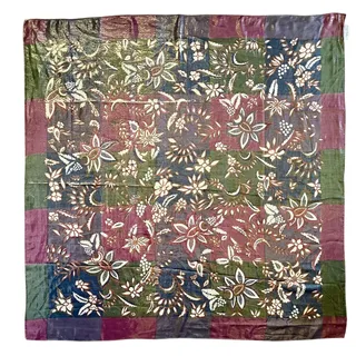 Photo of Vintage Oscar De La Renta Metallic Knit Floral Patchwork Print Square Scarf