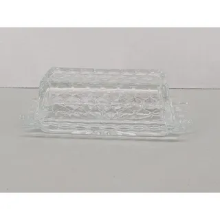 Photo of Vintage Covered Glass Butter Dish Fostoria American Fire Polished Optic Cube