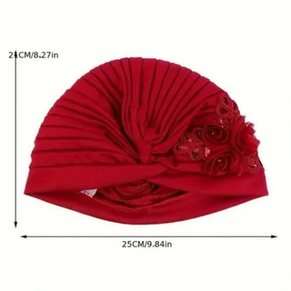 Photo of Faux Pearl Rhinestone Decor Turban Gray Head Wraps Elastic Head Scarf Chemo Cap