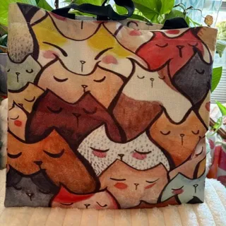 Photo of Cats Cotton and Hemp Cute Colorful Cat Group Tote Shoulder Reusable Bag