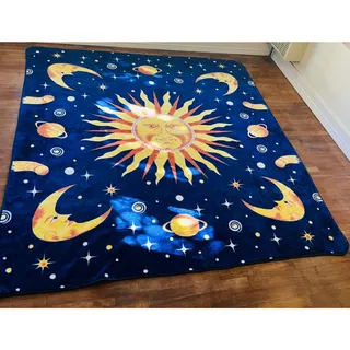Photo of Vintage 90s Celestial Sun Moon Stars Plush Blanket Whimsigoth Y2K 87x83