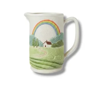 Photo of Otagiri Vintage Embossed Ceramic Pitcher with Rainbow and Landscape Motif