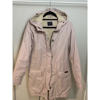 Photo of Abercrombie & Fitch Womens L Pink Sherpa Lined Hooded Parka Jacket Coat Y2K