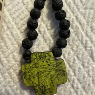 Photo of Beautiful rare Lava Bead necklace with green cross