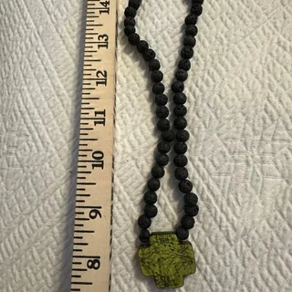 Photo of Beautiful rare Lava Bead necklace with green cross