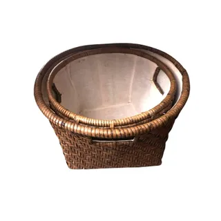 Photo of Set of Vintage Woven Rattan Nested Storage Baskets with Fabric Liners