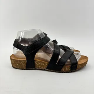 Photo of 5th Avenue Womens Size 38 Leather Black Sandals Hook & Loop Cork