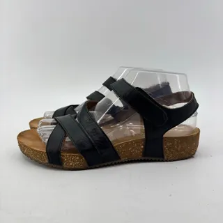Photo of 5th Avenue Womens Size 38 Leather Black Sandals Hook & Loop Cork