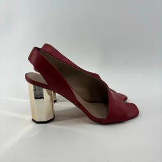 Photo of Donald Pliner Womens Size 9.5 Red Open Toe Pumps Slingback Gold Heels
