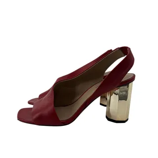 Photo of Donald Pliner Womens Size 9.5 Red Open Toe Pumps Slingback Gold Heels