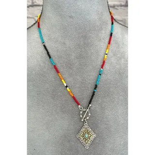 Photo of Handmade Vibrant Boho Seed Bead Bolo Lariat Drop Necklace