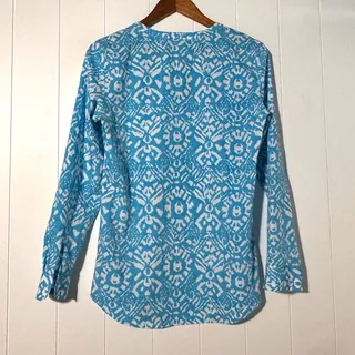 Photo of Standard James Perse Blouse Womens 2 M Blue White Geometric Print Split Neck