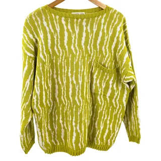 Photo of Vintage 80s Bonnie Case Green 100% Cotton Ikat Knit Pullover Sweater