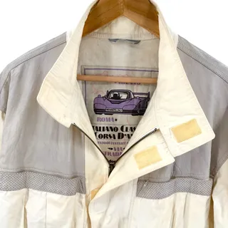 Photo of Vintage 80s Members Only Cream Cotton Leather Trim Racing Jacket