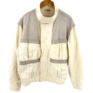 Photo of Vintage 80s Members Only Cream Cotton Leather Trim Racing Jacket