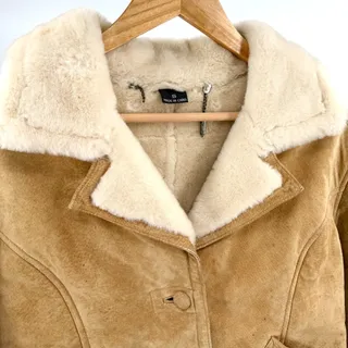 Photo of Vintage Y2K Gallery Tan Genuine Suede Shearling Belted Bomber Jacket