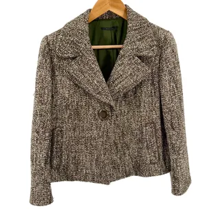 Photo of Elie Tahari Brown Tweed Belted Shoulder Pad Cropped Blazer