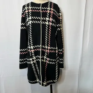 Photo of Talbots Plaid Longline Cardigan S Black White Pink Cotton Blend Women's Crew