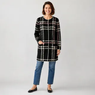 Photo of Talbots Plaid Longline Cardigan S Black White Pink Cotton Blend Women's Crew
