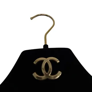 Photo of Chanel Authentic Blk Velvet Gold CC Emblem Coat Hanger 16" W