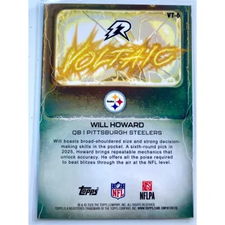 Photo of 2025 Topps Resurgence Will Howard Voltaic Rookie Card Pittsburgh Steelers #VT-6