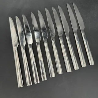 Photo of Set/10 Vtg Dinner Knives Sleekline Serrated Solid Stainless Steel MCM Monoblock