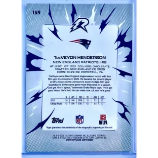 Photo of 2026 Topps TreVeyon Henderson RC Auto #159 030/250 New England Patriots