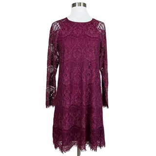 Photo of Adrianna Papell Burgundy Red Cocktail Party Dress Lace Long Sleeve Shift Size 6