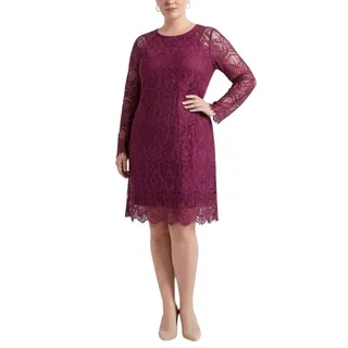 Photo of Adrianna Papell Burgundy Red Cocktail Party Dress Lace Long Sleeve Shift Size 6