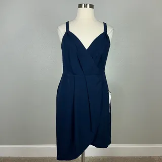 Photo of Dress the Population Owen Navy Blue Cocktail Dress Sheath Wrap Mini Size 2X