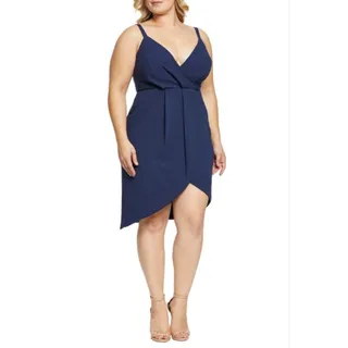 Photo of Dress the Population Owen Navy Blue Cocktail Dress Sheath Wrap Mini Size 2X