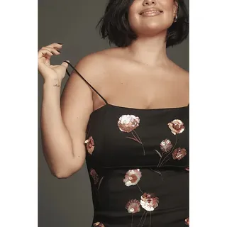 Photo of New Anthropologie Brynne 3D Spaghetti-Strap Dress by Maeve $230 SIZE 14 Black