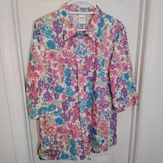 Photo of Blair Floral Button Down & Coral Ribbed Top Set Womens Large/1X Excellent Estate